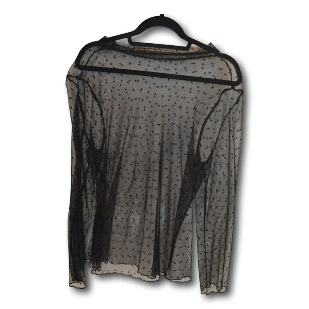 Womens Sheer Black Polka Dot Blouse XL